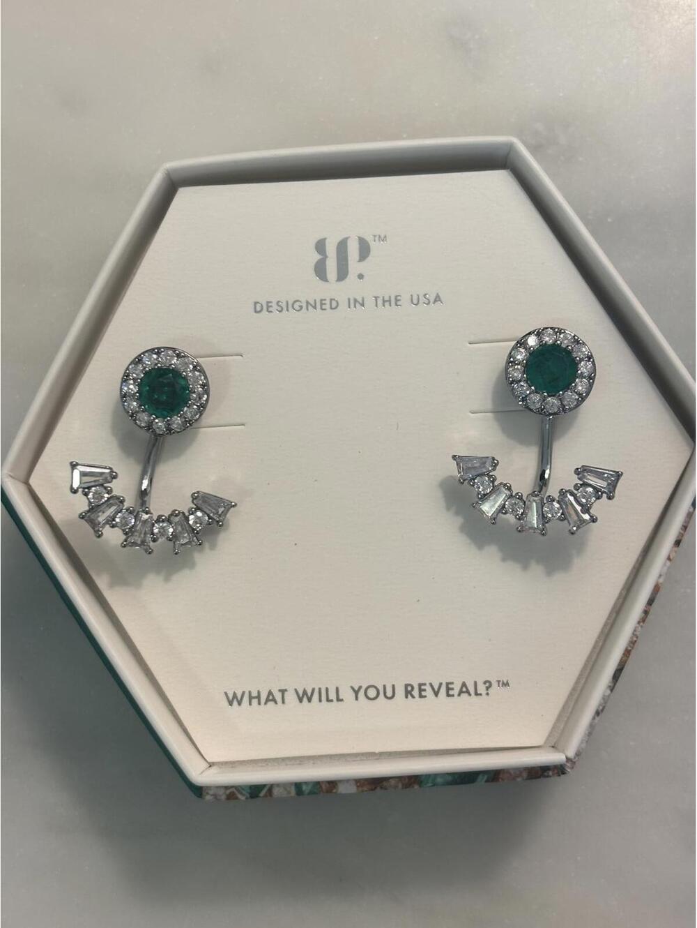 Bomb Party May 2024 Birthday Collection Emerald and Crystal Earrings